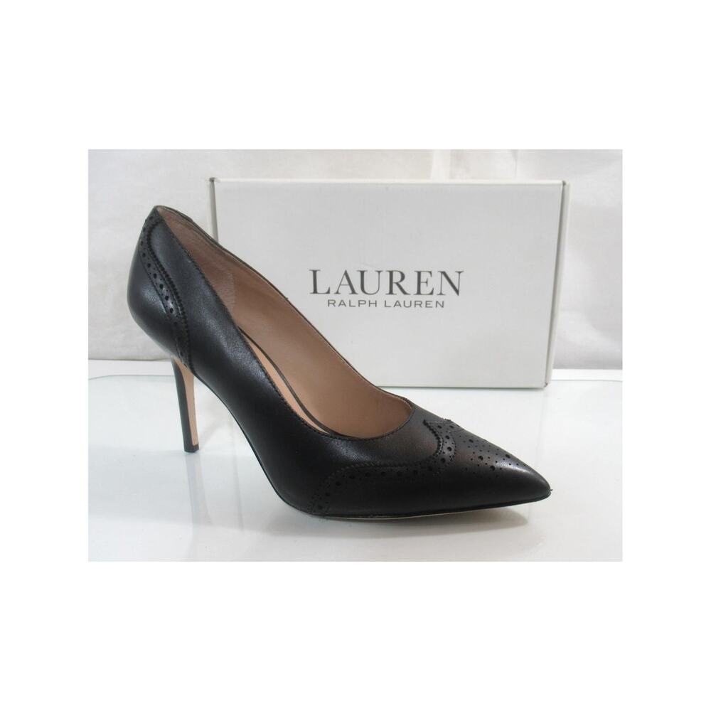 LAUREN Ralph Lauren Size 8 Lynden Perforated Leather Stiletto Pumps Black